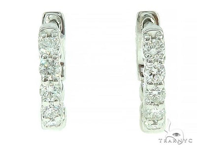 14K White Gold Prong Diamond Small Hoop Earring