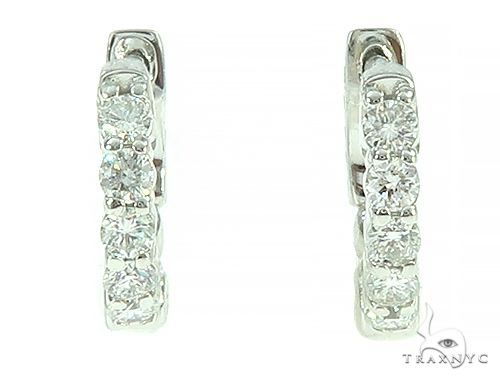 14K White Gold Prong Diamond Small Hoop Earring, photo 1 of 5