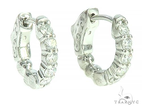 14K White Gold Prong Diamond Small Hoop Earring, photo 2 of 5