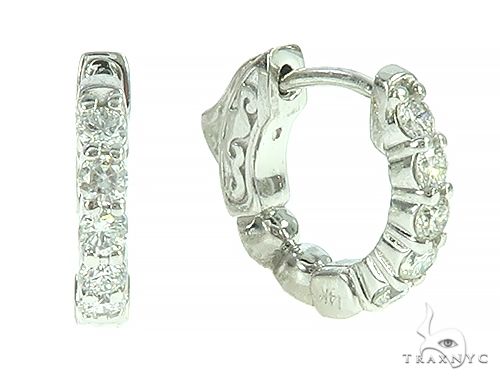 14K White Gold Prong Diamond Small Hoop Earring, photo 3 of 5