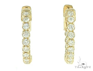 14K Yellow Gold Prong Diamond Small Hoop Earring, photo 1 of 5