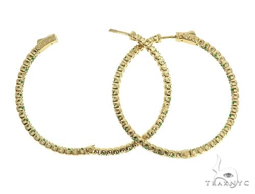 14K Yellow Gold Emerald & Diamond Hoops Earrings, photo 4 of 6