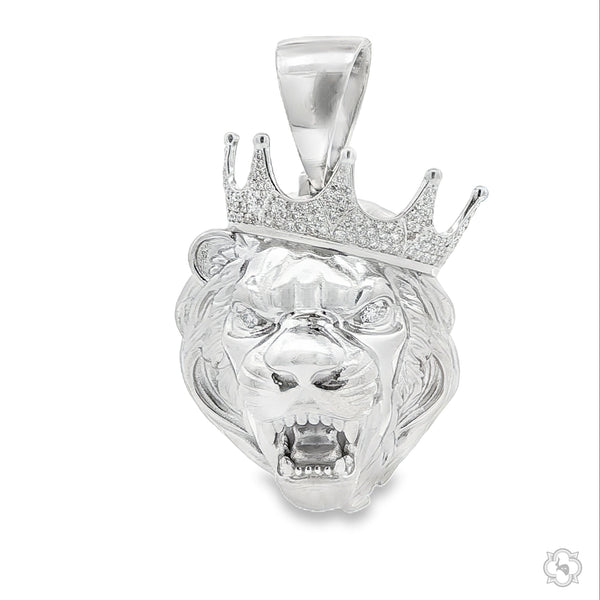 925 Silver Diamond Lion Head Pendant 66464 | TraxNYC