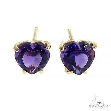 14K Gold Heart Shape Amethyst Earrings, photo 1 of 4