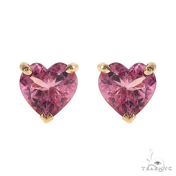 14K Gold Heart Shape Pink Tourmaline Earrings, photo 1 of 3