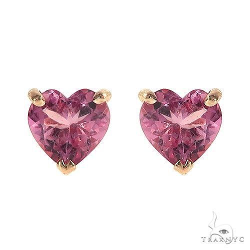 14K Gold Heart Shape Pink Tourmaline Earrings, photo 1 of 3