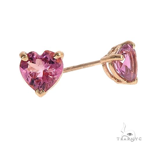 14K Gold Heart Shape Pink Tourmaline Earrings, photo 2 of 3