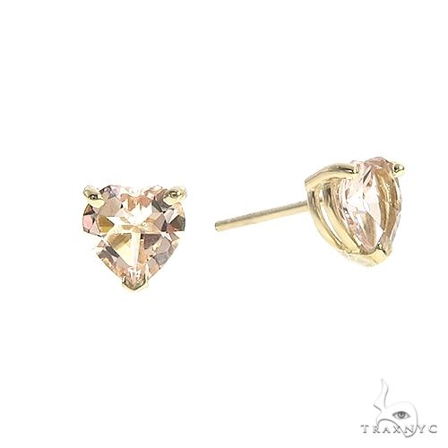 14K Gold Heart Shape Morganite Earrings, photo 2 of 3