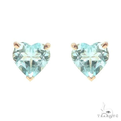 14K Gold Heart Shape Blue Topaz  Earrings 66741 - Image 1