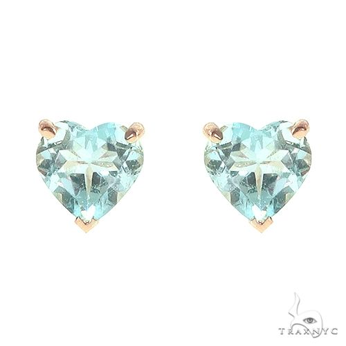 14K Gold Heart Shape Blue Topaz  Earrings 66741 - Image 1