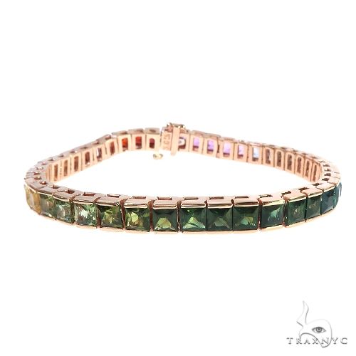 14k gold rainbow sapphire princess cut bracelet with channel-set multicolor stones, top-down view