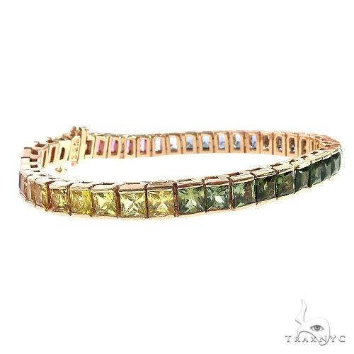 14K Gold Rainbow Sapphire Princess Cut Bracelet 66760 - Image 2