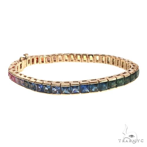 14K Gold Rainbow Sapphire Princess Cut Bracelet 66760 - Image 3
