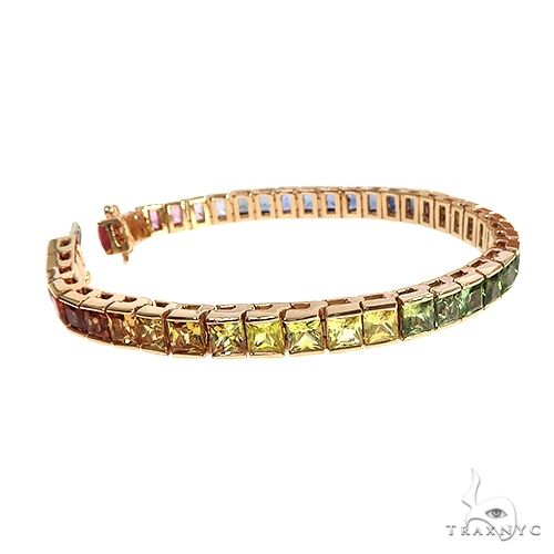 14K Gold Rainbow Sapphire Princess Cut Bracelet 66760 - Image 4