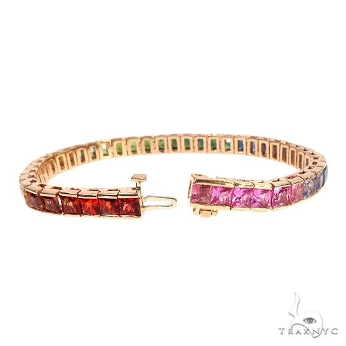 14K Gold Rainbow Sapphire Princess Cut Bracelet 66760 - Image 6