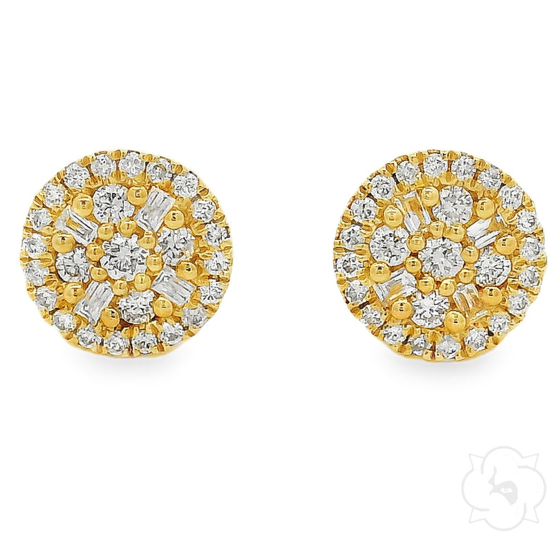 18K Gold Round Diamond Earrings 66804
