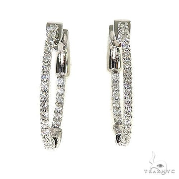18K White Gold 0.75 Ctw Oval Shape Diamond Hoop Earrings, front view