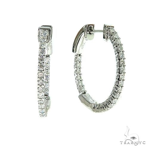 18K Gold Oval Shape Diamond Hoop Earrings 67013 - Image 2