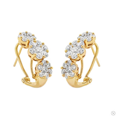 18K Gold Flower Diamond Hoop Earrings 67299 - Image 1
