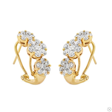 18K Yellow Gold Flower 1.92 Ctw Diamond Hoop Earrings, front view