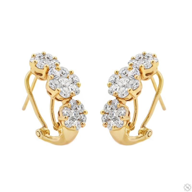 18K Yellow Gold Flower 1.92 Ctw Diamond Hoop Earrings, front view