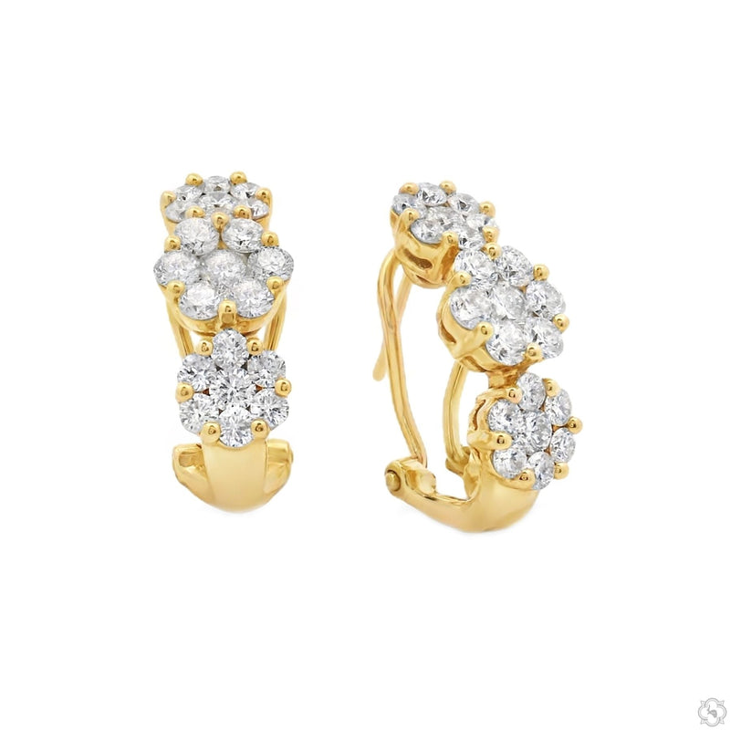 18K Gold Flower Diamond Hoop Earrings 67299 - Image 3