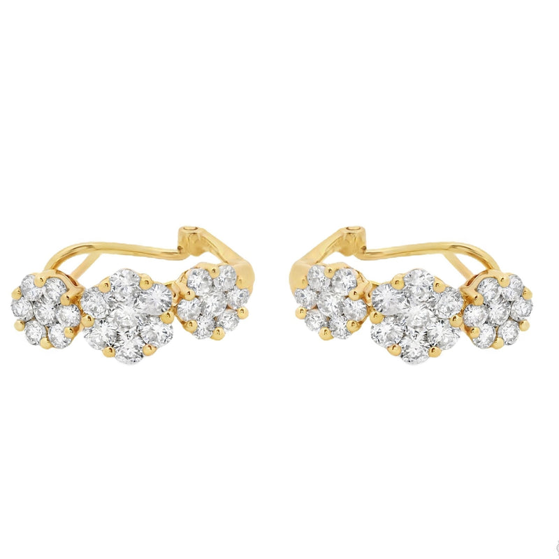 18K Gold Flower Diamond Hoop Earrings 67299 - Image 5