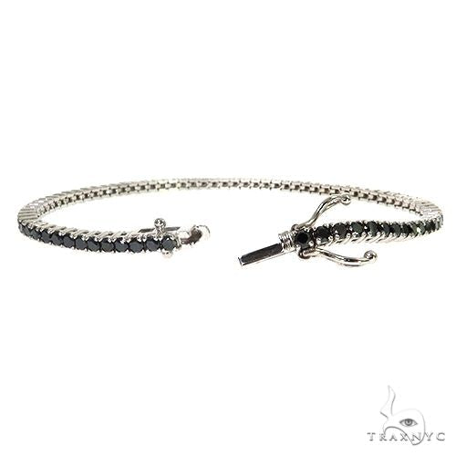 Black diamond tennis bracelet with silver-tone setting and secure clasp closure