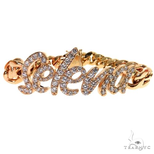 Custom Miami Cuban diamond name bracelet in 14k yellow gold with prong-set round diamonds – front angle