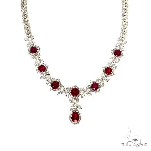 18K Gold Diamond Burma Pigeon Blood Ruby Dubai Necklace 67692 - Image 4