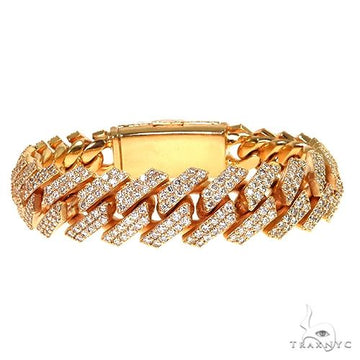 2 row prong set diamond Cuban bracelet in 14k yellow gold – front-facing flat lay showing double row diamond setting