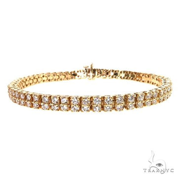 mens two-row diamond bracelet in 14K yellow gold – prong-set lab diamonds, 5.5mm width, front view