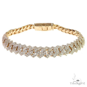 14K gold diamond Miami Cuban link bracelet 9mm – flat curb profile with round diamond settings, top-down view