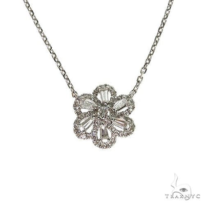 18K Gold Baguette Diamond Flower Necklace 67921 - Image 1