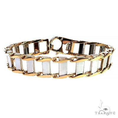 14K Two Tone Gold Rail Road Link Bracelet 9.5 Inches 14.9mm   68014 - Image 1