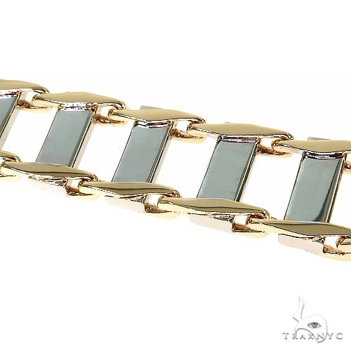 14K Two Tone Gold Rail Road Link Bracelet 9.5 Inches 14.9mm   68014 - Image 3