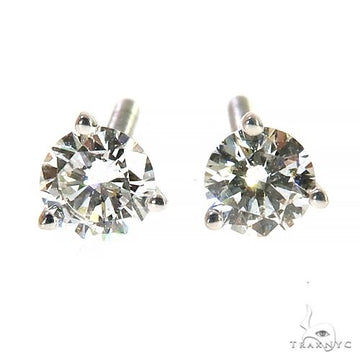 Round-cut lab-grown diamond stud earrings in 18K gold, three-prong martini setting, pair shown face-up