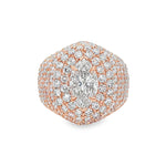 14K gold ring featuring marquise-cut center diamond