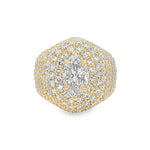 14K gold ring featuring marquise-cut center diamond