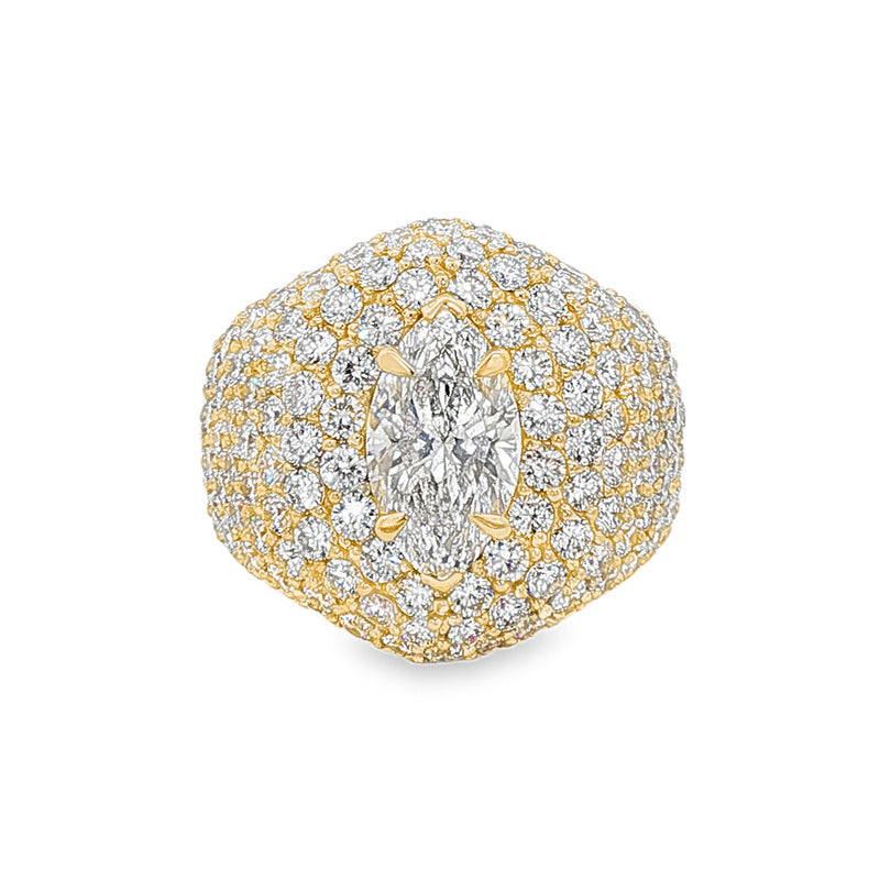 14K gold ring featuring marquise-cut center diamond