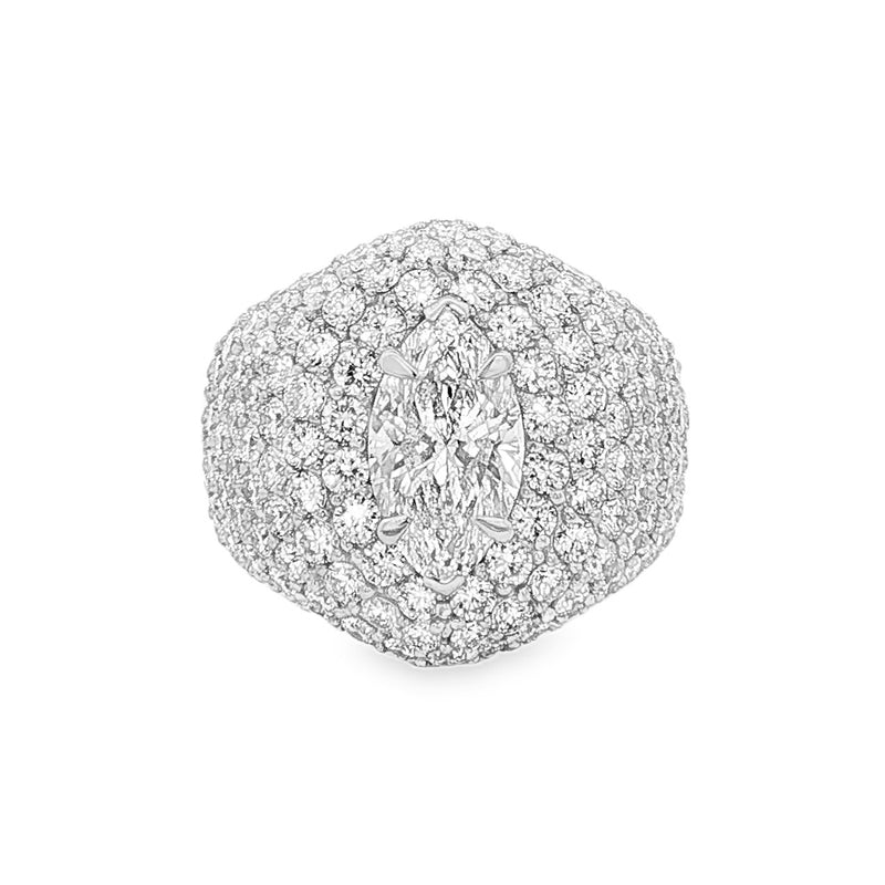 14K gold ring featuring marquise-cut center diamond