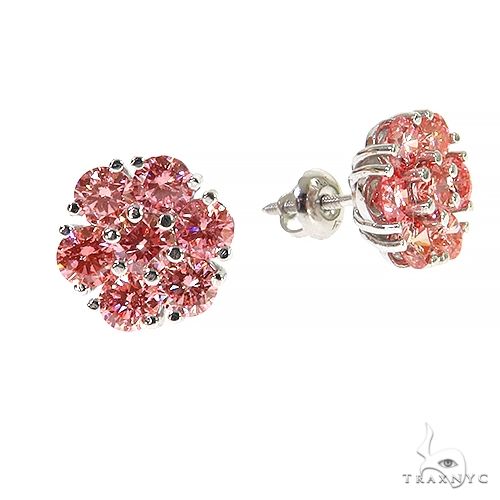Pink Diamond Flower Earrings (Lab) 68165 - Image 2