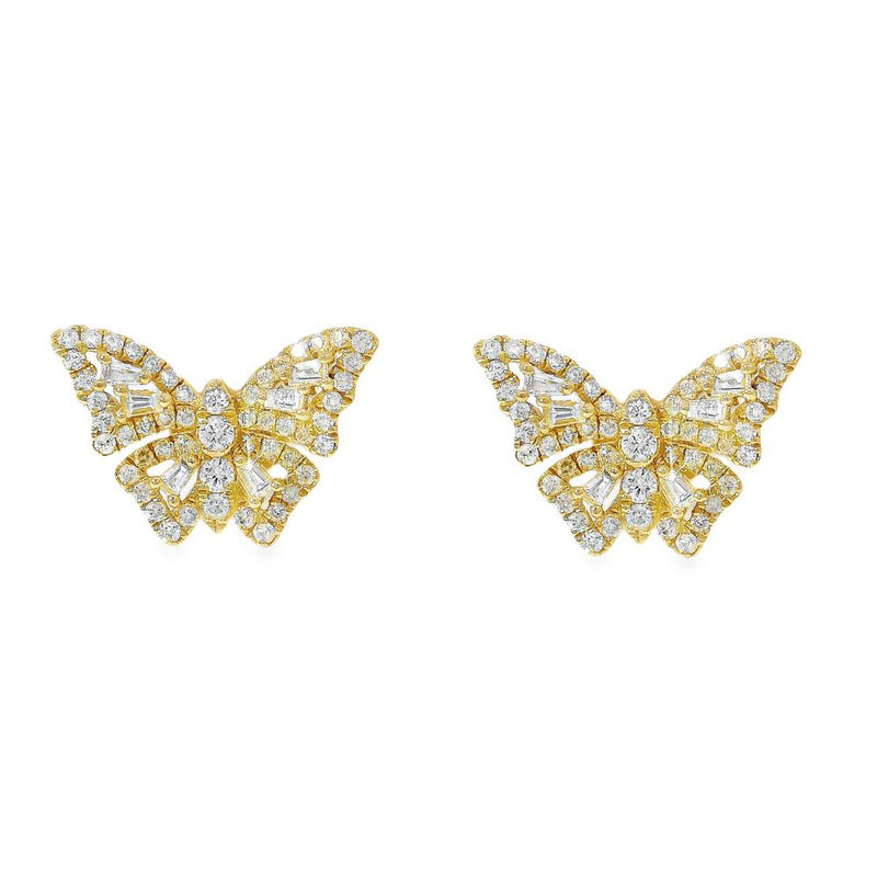 18K Gold Baguette Diamond Butterfly Earrings, view 7