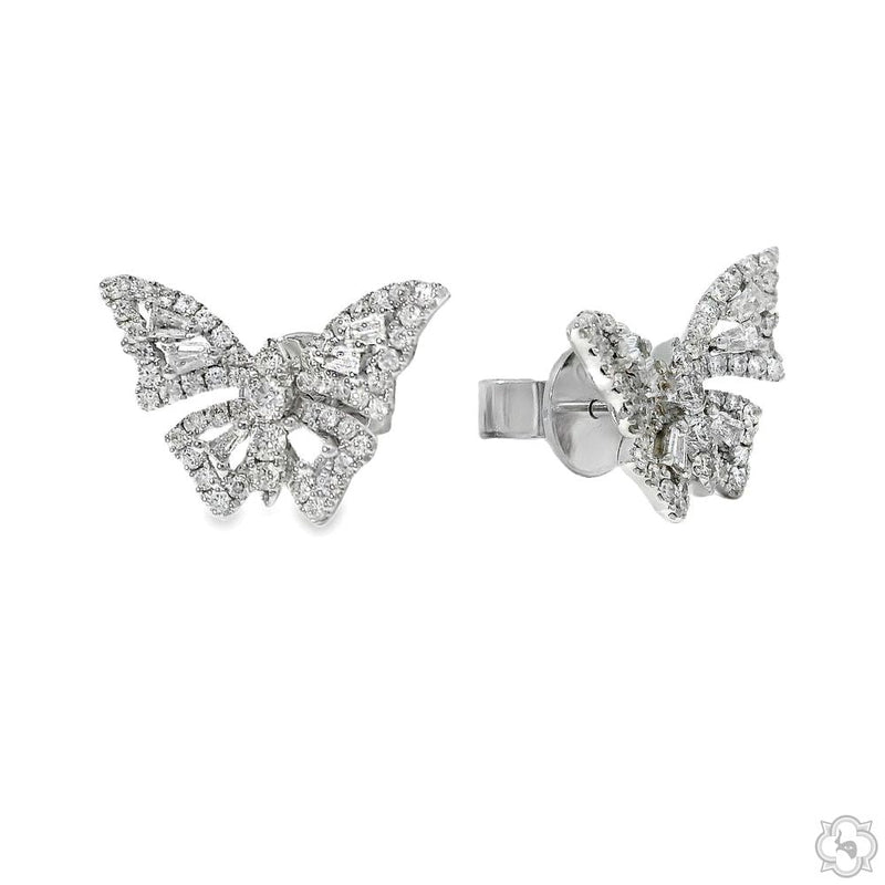 18K Gold Baguette Diamond Butterfly Earrings 68513 - Image 2