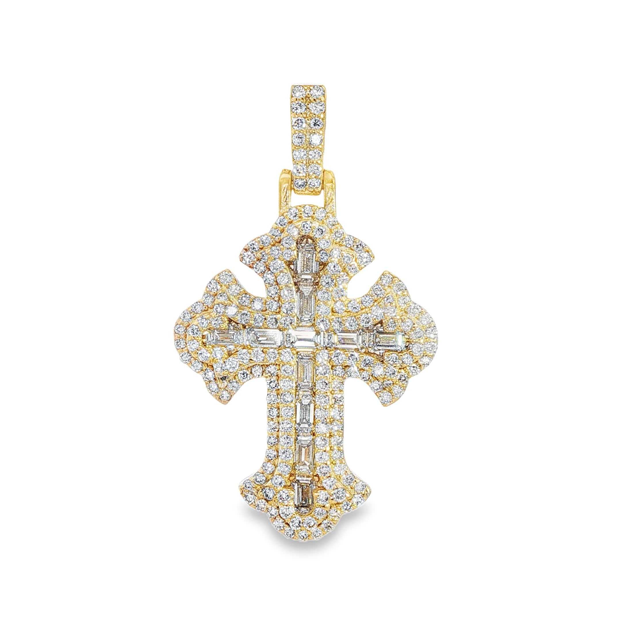 Emerald Cut Diamond Cross Pendant 68542 | TraxNYC