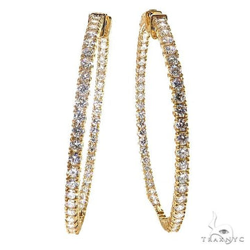 14k yellow gold lab diamond hoop earrings – front-facing view showing diamond-set interior and polished outer band