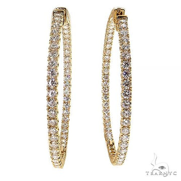 14K gold diamond hoop earrings with lab-grown stones – front-facing view showing full hoop profile