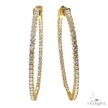14K gold lab diamond hoop earrings with round prong-set stones, front-facing view