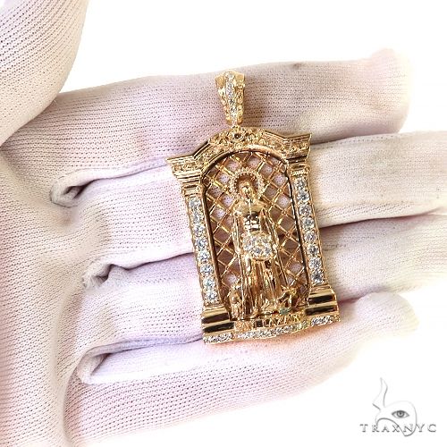 14K Gold Small St. Lazarus Diamond Pendant, photo 7 of 7