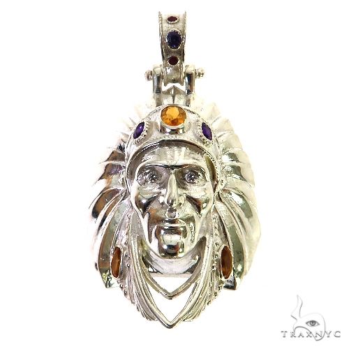 .925 Silver Tribal Indian Head Pendant 68967 - Image 1